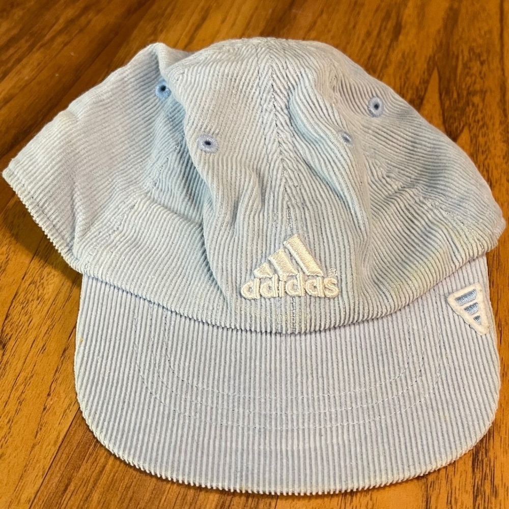 Adidas Infant Light Blue Corduroy Baseball Cap Hat Elastic Back Cotton Logo